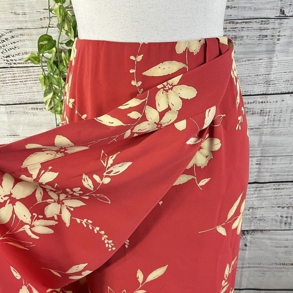 Judith Hart Skirt size 12 Coral Tan Floral Tropical Faux Wrap Pencil Knee Hawaii - Picture 11 of 14
